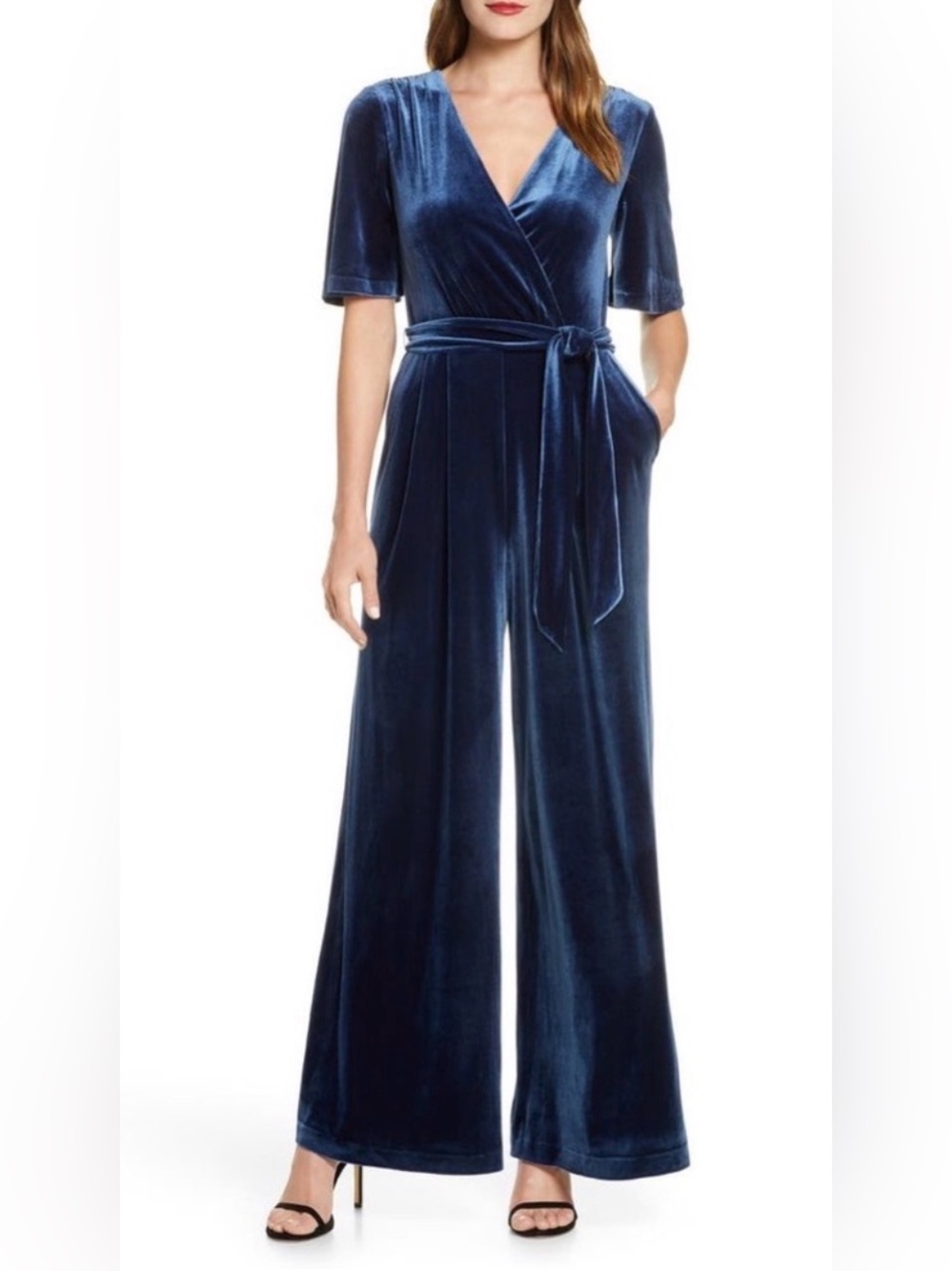 Eliza J faux wrap velvet jumpsuit